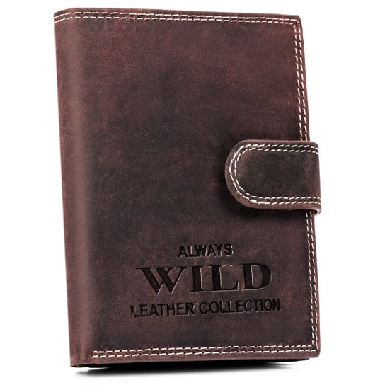 Duży portfel na karty z ochroną RFID Protect portfel na zatrzask ze skóry naturalnej nubukowej Always Wild, brązowy Always Wild