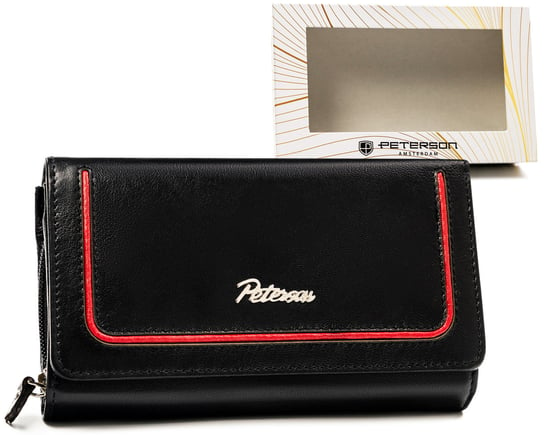 Duży portfel skórzany na karty z ochroną RFID Peterson, czarno-czerwony Peterson