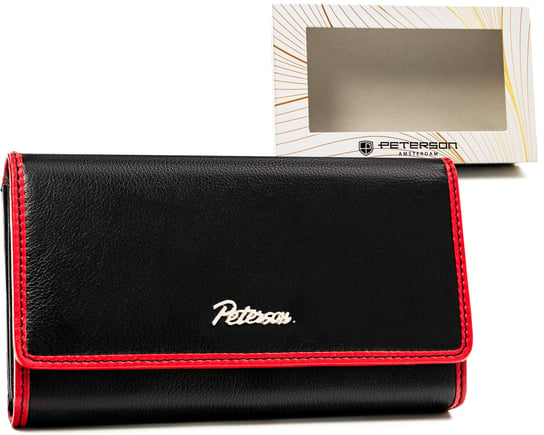 Duży portfel skórzany na karty z ochroną RFID Peterson, czarno-czerwony Peterson