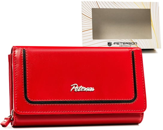 Duży portfel skórzany na karty z ochroną RFID Peterson, czerwono-czarny Peterson