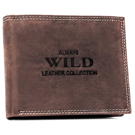 Duży poziomy portfel męski bez zapięcia skóra naturalna nubukowa portfel na karty z ochroną RFID Always Wild, brązowy Always Wild