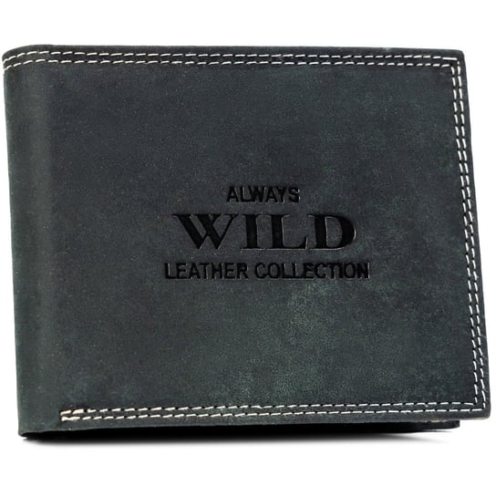 Duży poziomy portfel męski bez zapięcia skóra naturalna nubukowa portfel na karty z ochroną RFID Always Wild, czarny Always Wild
