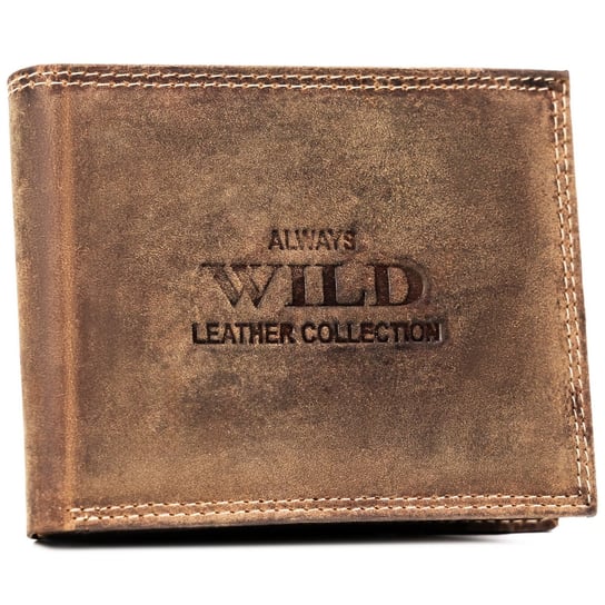 Duży poziomy portfel męski bez zapięcia skóra naturalna nubukowa portfel na karty z ochroną RFID Always Wild, koniakowy Always Wild