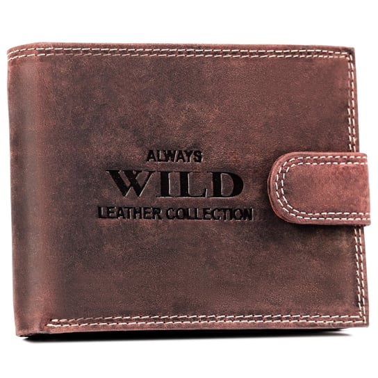 Duży poziomy portfel męski na zatrzask skóra naturalna nubukowa portfel na karty z ochroną RFID Always Wild, brązowy Always Wild