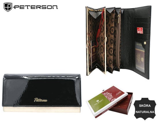 Duży, skórzany portfel damski na zatrzask - Peterson Peterson