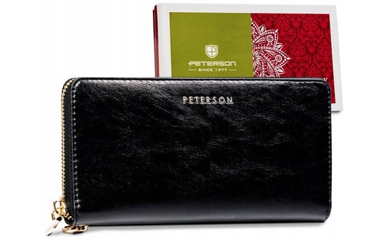 Duży skórzany portfel damski typu piórnik z paskiem na nadgarstek — Peterson Peterson