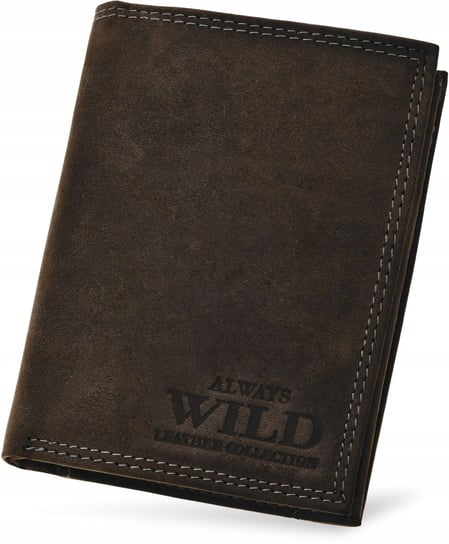 Duży skórzany portfel męski wild brązowy rozkładany solidny nubuk rfid Always Wild