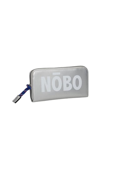 Duży srebrny portfel Nobo z białym logo Nobo