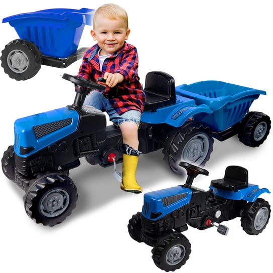 Duży Traktor Jeździk Z Przyczepką Traktorek Pedały XXL Niebieski Pilsan