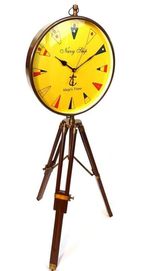 Duży zegar marynistyczny stojący na drewnianym trójnogu GIFTDECO