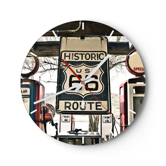 Duży zegar ścienny - Amerykańska retro podróż - 40x40cm - Vintage Droga 66 Droga 66 - Okrągły zegar ścienny - Nowoczeny Stylowy Zegar do salonu do kuchni - Cichy i Modny zegar ARTTOR