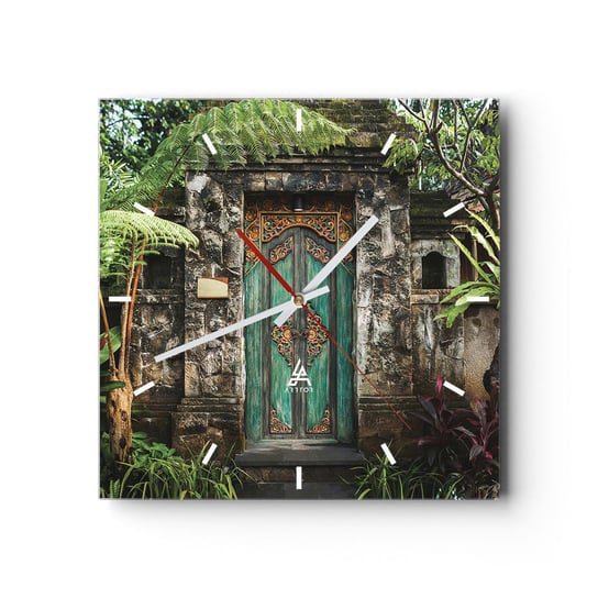 Duży zegar ścienny - Drzwi do egzotycznego świata - 40x40cm - Drzwi Z Ornamentem Architektura Tajemnica - Kwadratowy zegar ścienny - Nowoczeny Stylowy Zegar do salonu do kuchni - Cichy i Modny zegar ARTTOR