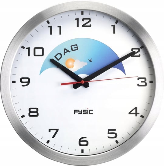 Duży zegar ścienny dzień noc 30cm aluminium Fysic Fysic