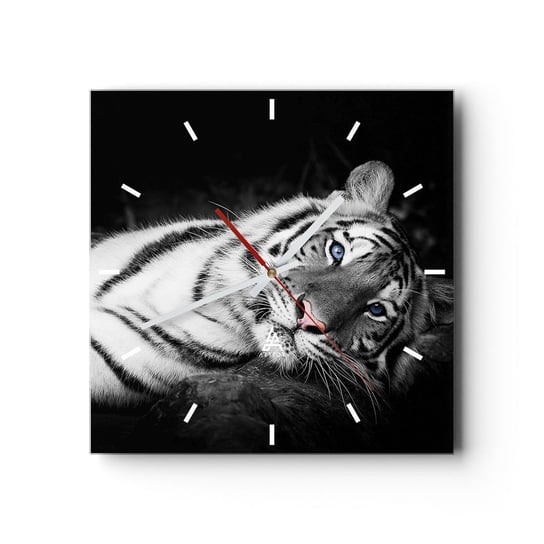 Duży zegar ścienny - Dzikość i spokój - 40x40cm - Tygrys Biały Tygrys Zwierzęta - Kwadratowy zegar ścienny - Nowoczeny Stylowy Zegar do salonu do kuchni - Cichy i Modny zegar ARTTOR