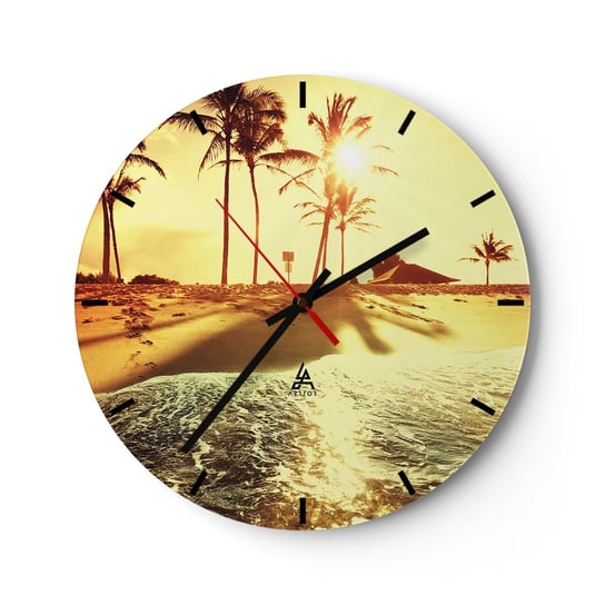 Duży zegar ścienny - Kalifornijskie popołudnie - 40x40cm - Krajobraz Plaża Palma Kokosowa - Okrągły zegar ścienny - Nowoczeny Stylowy Zegar do salonu do kuchni - Cichy i Modny zegar ARTTOR
