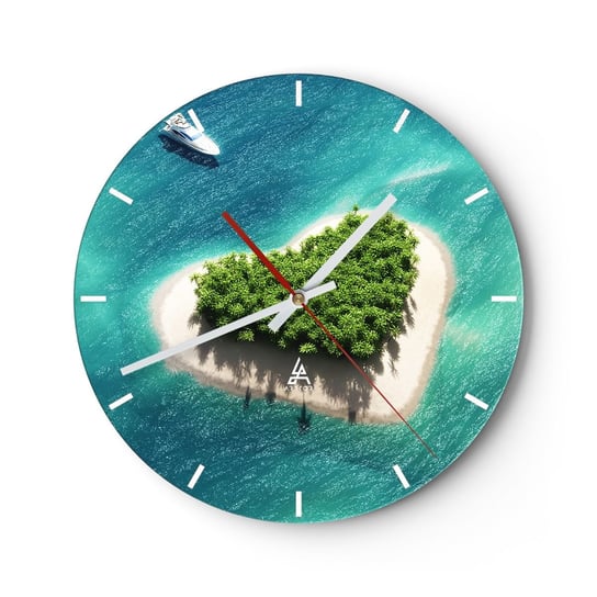 Duży zegar ścienny - Kocham lato - 40x40cm - Krajobraz Wyspa Na Oceanie Jacht - Okrągły zegar ścienny - Nowoczeny Stylowy Zegar do salonu do kuchni - Cichy i Modny zegar ARTTOR