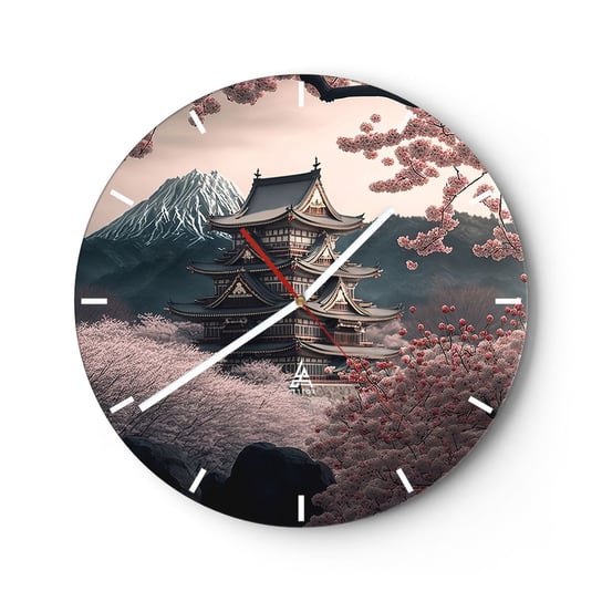 Duży zegar ścienny - Kraj kwitnącej wiśni - 40x40cm - Azja Japonia Wiśnia Japońska - Okrągły zegar ścienny - Nowoczeny Stylowy Zegar do salonu do kuchni - Cichy i Modny zegar ARTTOR