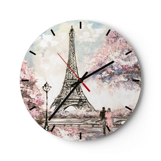 Duży zegar ścienny - Kwietniowy spacer po Paryżu - 40x40cm - Miasto Wieża Eiffla Parkowa Alejka - Okrągły zegar ścienny - Nowoczeny Stylowy Zegar do salonu do kuchni - Cichy i Modny zegar ARTTOR