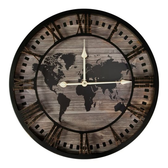 Duży Zegar Ścienny Mapa 60X5X60 Czarny + Brązowy Eurofirany