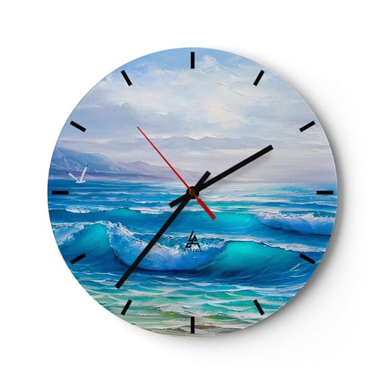 Duży zegar ścienny - Niesie ukojenie - 40x40cm - Abstrakcja Morze Grafika - Okrągły zegar ścienny - Nowoczeny Stylowy Zegar do salonu do kuchni - Cichy i Modny zegar ARTTOR