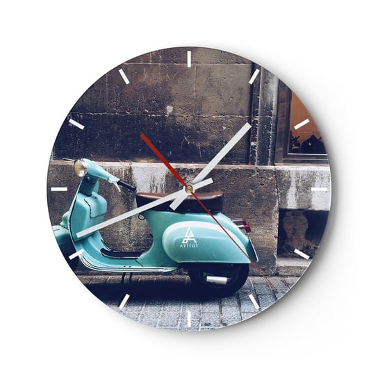 Duży zegar ścienny - Niezapomniane klimaty - 40x40cm - Włochy Skuter Vintage - Okrągły zegar ścienny - Nowoczeny Stylowy Zegar do salonu do kuchni - Cichy i Modny zegar ARTTOR