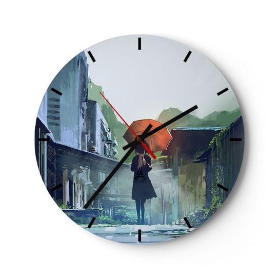 Duży zegar ścienny - Ożywczy deszcz - 40x40cm - Abstrakcja Miasto Architektura - Okrągły zegar ścienny - Nowoczeny Stylowy Zegar do salonu do kuchni - Cichy i Modny zegar ARTTOR