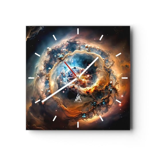 Duży zegar ścienny - Początek - 40x40cm - Wszechświat Kosmos Galaktyka - Kwadratowy zegar ścienny - Nowoczeny Stylowy Zegar do salonu do kuchni - Cichy i Modny zegar ARTTOR