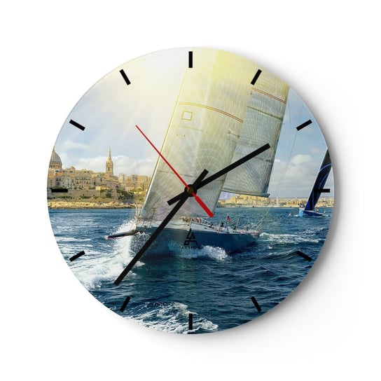 Duży zegar ścienny - Pora opuścić miasto - 40x40cm - Miasto Morze Jacht - Okrągły zegar ścienny - Nowoczeny Stylowy Zegar do salonu do kuchni - Cichy i Modny zegar ARTTOR