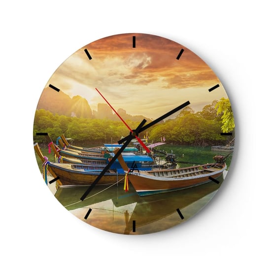 Duży zegar ścienny - Przed pracowitym dniem - 40x40cm - Krajobraz Tajlandia Morze - Okrągły zegar ścienny - Nowoczeny Stylowy Zegar do salonu do kuchni - Cichy i Modny zegar ARTTOR