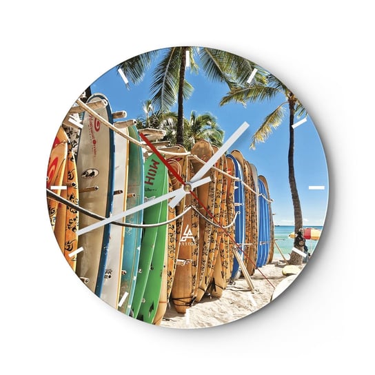Duży zegar ścienny - Słoneczna zabawa - 40x40cm - Krajobraz Deska Surfingowa Plaża - Okrągły zegar ścienny - Nowoczeny Stylowy Zegar do salonu do kuchni - Cichy i Modny zegar ARTTOR