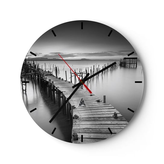 Duży zegar ścienny - Spokój zapomnianego brzegu - 40x40cm - Krajobraz Jezioro Drewniany Pomost - Okrągły zegar ścienny - Nowoczeny Stylowy Zegar do salonu do kuchni - Cichy i Modny zegar ARTTOR