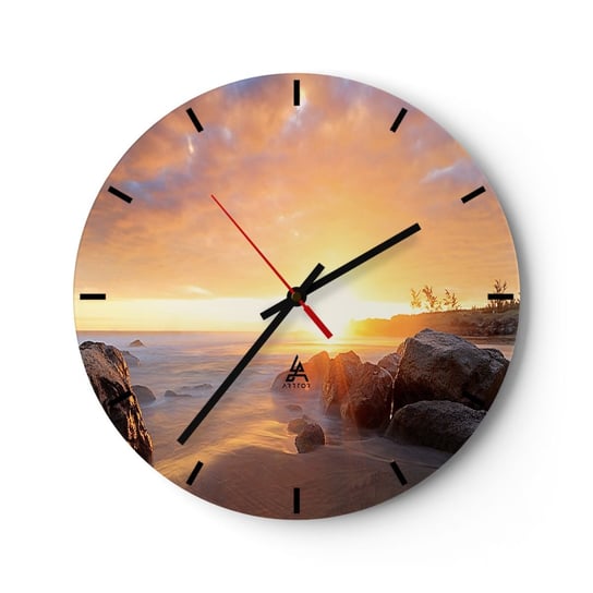 Duży zegar ścienny - Świetlista bryza wieczoru - 40x40cm - Krajobraz Morze Wschód Słońca - Okrągły zegar ścienny - Nowoczeny Stylowy Zegar do salonu do kuchni - Cichy i Modny zegar ARTTOR
