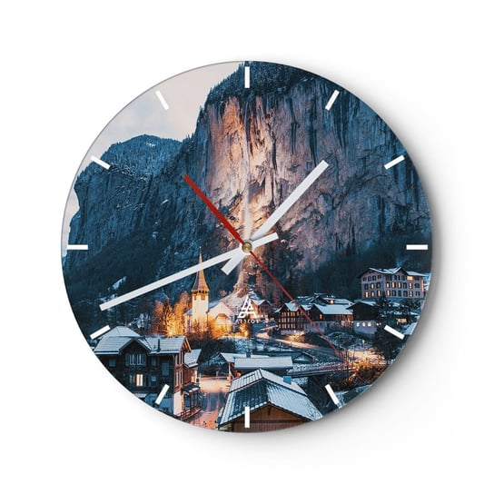 Duży zegar ścienny - Świetlisty duch zimy - 40x40cm - Krajobraz Szwajcaria Alpy - Okrągły zegar ścienny - Nowoczeny Stylowy Zegar do salonu do kuchni - Cichy i Modny zegar ARTTOR