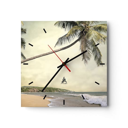 Duży zegar ścienny - Tropikalne marzenie - 40x40cm - Krajobraz Plaża Morze - Kwadratowy zegar ścienny - Nowoczeny Stylowy Zegar do salonu do kuchni - Cichy i Modny zegar ARTTOR