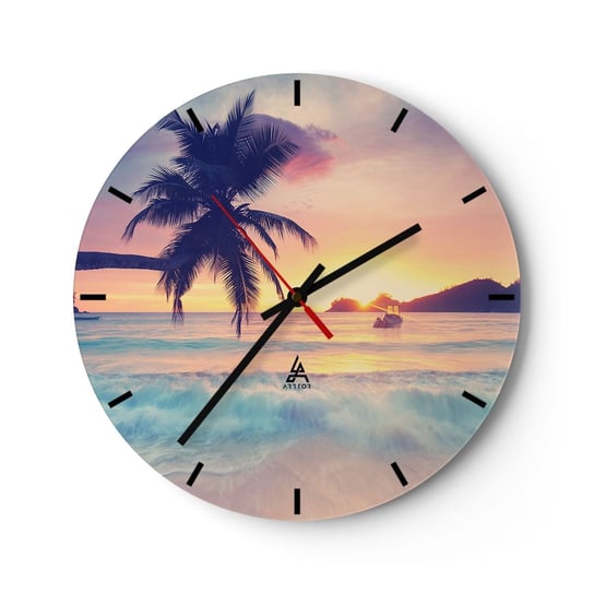 Duży zegar ścienny - Wieczór w zatoce - 40x40cm - Krajobraz Palma Kokosowa Morze - Okrągły zegar ścienny - Nowoczeny Stylowy Zegar do salonu do kuchni - Cichy i Modny zegar ARTTOR