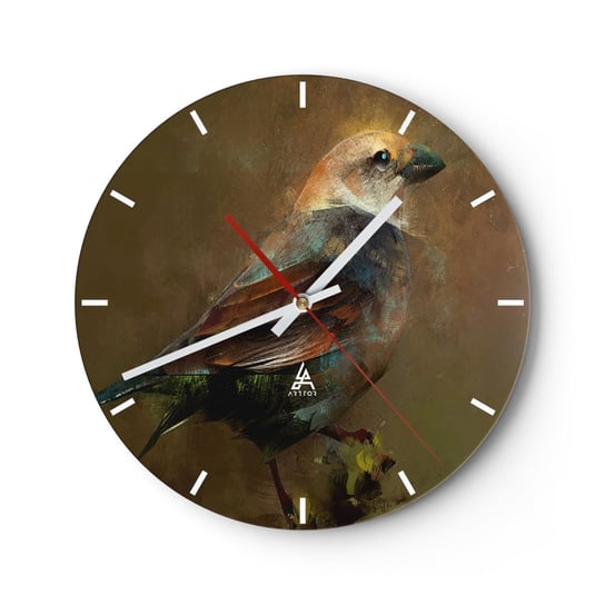 Duży zegar ścienny - Wróbelek, ptaszyna niewielka - 40x40cm - Abstrakcja Ptak Natura - Okrągły zegar ścienny - Nowoczeny Stylowy Zegar do salonu do kuchni - Cichy i Modny zegar ARTTOR