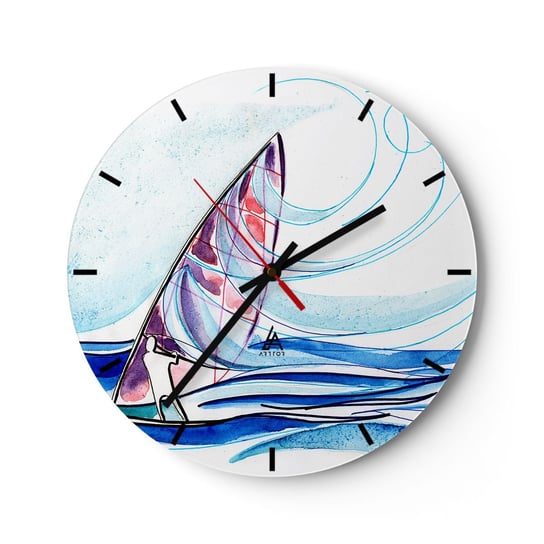 Duży zegar ścienny - Z wiatrem w rytmie fal - 40x40cm - Windsurfing Sport Morze - Okrągły zegar ścienny - Nowoczeny Stylowy Zegar do salonu do kuchni - Cichy i Modny zegar ARTTOR