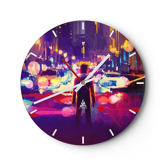 Duży zegar ścienny - Zanurzony w świetle - 40x40cm - Miasto Mężczyzna Nowy Jork - Okrągły zegar ścienny - Nowoczeny Stylowy Zegar do salonu do kuchni - Cichy i Modny zegar ARTTOR