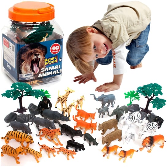 Duży Zestaw Figurek Safari Dzikie Zwierzątka Figurki Zwierzęta W Pudełku 40 Elementów Boley