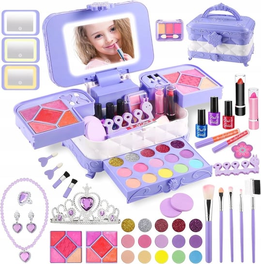 DUŻY Zestaw KOSMETYKI do makijażu dla dziewczynek 60w1 MAKEUP Z lustrem LED f-h-Dominik