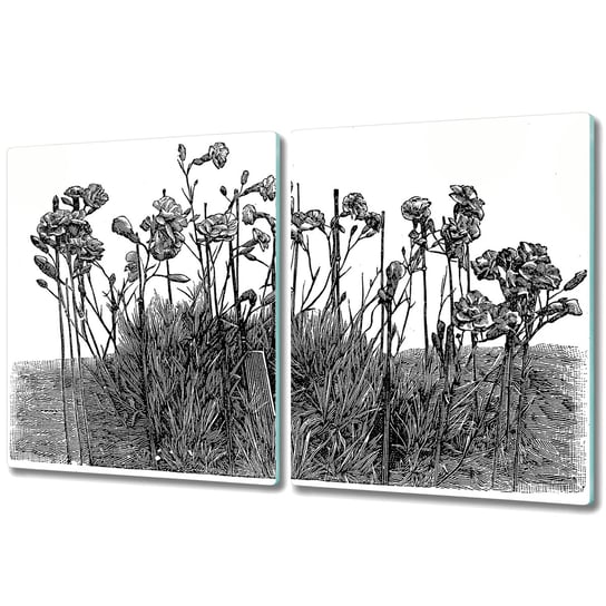 Dwuczęściowa Deska Kuchenna z Nadrukiem - 2x 40x52 cm - Vintage czarno białe kwiaty Coloray