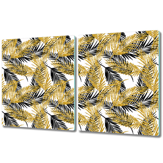 Dwuczęściowa Deska Kuchenna z Nadrukiem - 2x 40x52 cm - Złote liście tropikalne Coloray