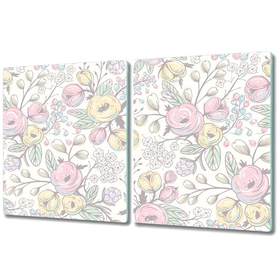 Dwuczęściowa Deska Kuchenna ze Wzorem - 2x 40x52 cm - Kolorowe kwiaty ręcznie rysowane Coloray