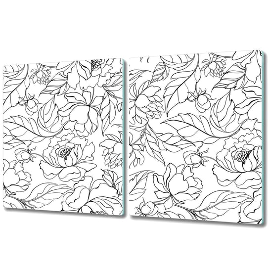 Dwuczęściowa Deska Kuchenna ze Wzorem - 2x 40x52 cm - Kwiaty piwoni sam kontur Coloray