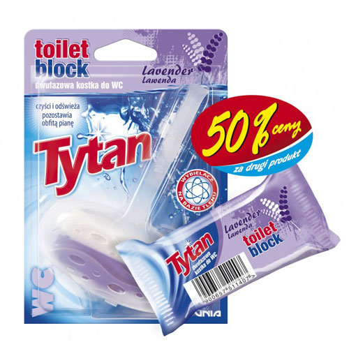 Dwufazowa kostka do wc Tytan lawendowy koszyczek 40g + zapas za 50% ceny TYTAN