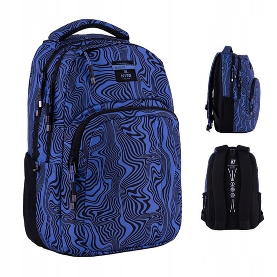 Dwukomorowy plecak do szkoły dla dziewczynek młodzieżowy niebieskie wzory Kite KITE