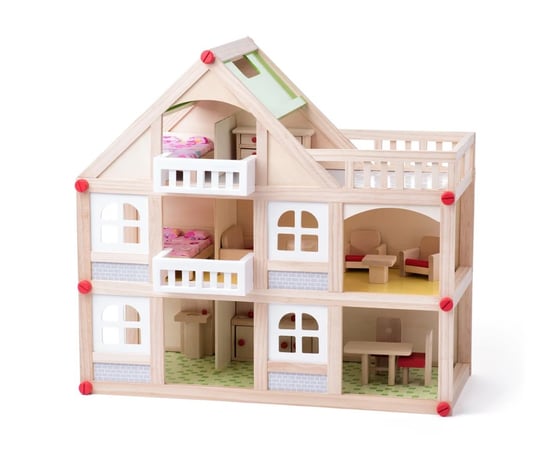 Dwupiętrowy domek dla lalek z tarasem Woodyland