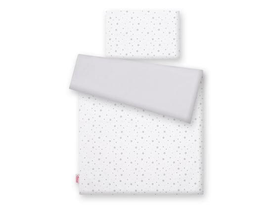 Dwustronna pościel dla niemowląt 2-częściowa bawełniana - mini gwiazdki szare na białym tle/szary Bobono