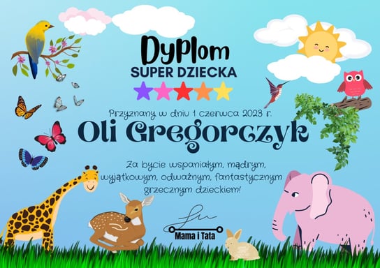 Dyplom Super Dziecka Animals ToBylRok.pl
