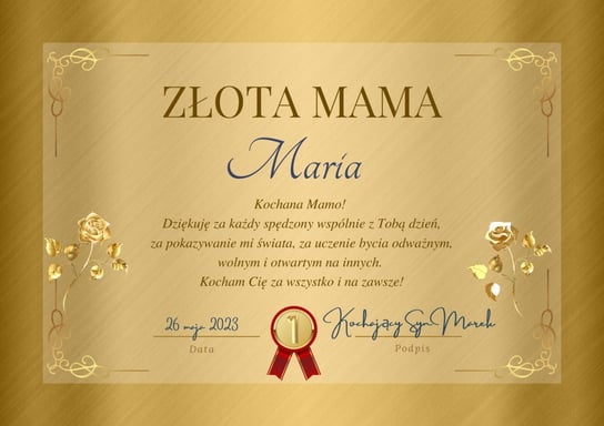 Dyplom Złota Mama ToBylRok.pl